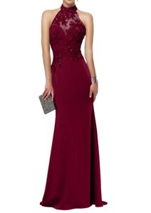 Gratis frakt Nya högkvalitativa formella aftonklänningar Dark Green Elegance Halter spets ärmlös backless Fishtail Prom -klänningar HY142