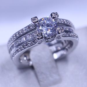 Varumärke Smycken Bröllop Band Ringar för Kvinnor Män Diamonique 5A Zircon CZ 925 Sterling Silver Birthstone Kvinna Ring Bridal Set