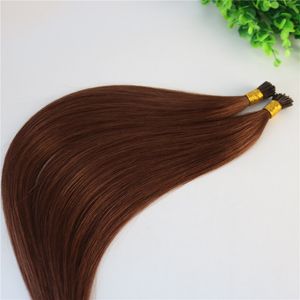 Auburn Brown # 33 Stick-Tips Extensions Brasilianska Human Hair 100Strands 100gram Rak Keratin I-Tips Mänskliga hårförlängningar