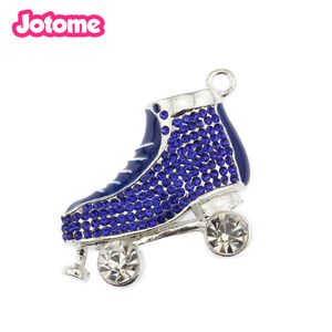 10pcs 40mm Enamel Rhinestone Crystal 3D Ice Skating Shoe Pendant For Necklace