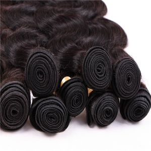 Body Wave Remy Hair Weft 3 Bundle Lot 100 Human Hair Weaves Brasilianska peruanska hårförlängningar Naturlig färg 1B 12-28 tum
