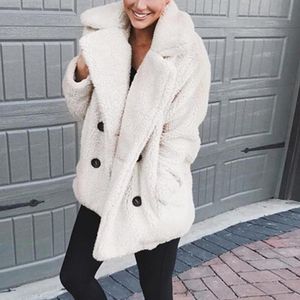 Inverno 2018 Plus Size Donna Fleece Faux Fur Jacket Cappotti con tasche Addensare Teddy Coat Donna Peluche Soprabito Capispalla casual