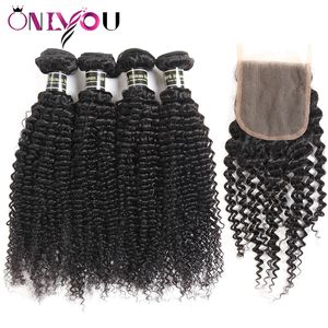 Flash lida com feixes de cabelo virgens curiosos da Malásia com encerramento de renda de renda superior e curly Human Human Weave