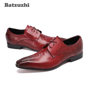 Lace-up Formal Mens Dress Shoes Genuine Leather Wine Red Wedding Italian Fashion Male Shoes Zapatos Hombre, 2018 Business Shoes Male