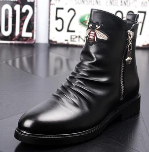 Heiße Markenschuhe für Herren, Designer-Knöchelschuhe für Herren, Turnschuhe, Freizeitschuhe, echtes Leder, Bienen-Stickerei