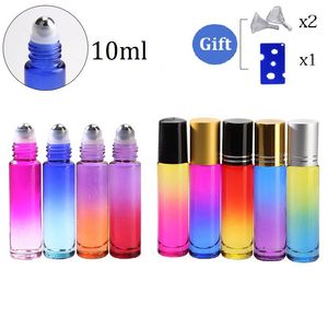 Degradado de color Botellas roll-on de aceites esenciales de vidrio de 10 ml con bolas enrollables de acero inoxidable Botella roll-on 9 colores 8 tapas