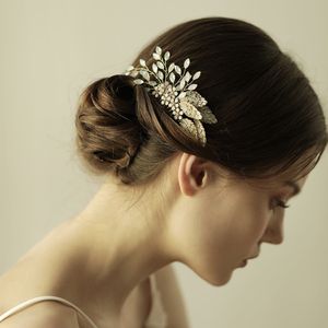 New Wedding Headpieces Hair Accessories Golden Leaf Comb With Rhinestones Women Hair Jewelry Bridal Jewelry BW-HP829