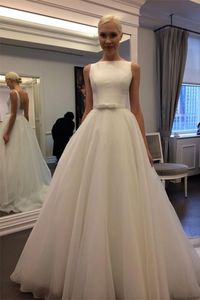 Prosta elegancka sukienka ślubna bez backless bez rękawów z łukiem Długie suknie ślubne Organza Vestido de Noiva