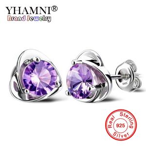 Wholesale heart diamond earrings for sale - Group buy YHAMNI Natural Crystal Heart ct mm Purple white CZ Diamond Earring Sterling Silver Wedding Jewelry Earrings for Women ED040