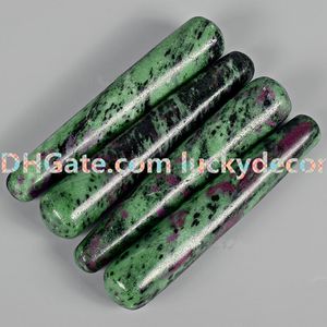 10Pcs Smooth Natural Ruby Zoisite Crystal Massage Wand Tumbled Reiki Charged Anyolite African Stone Wand Meditation Yoga Chakra Collection