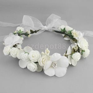 Boho Mädchen Blumenkrone Blumenstirnband Haargirlande Hochzeit Kopfschmuck Weiß/Rosa/Kaffee