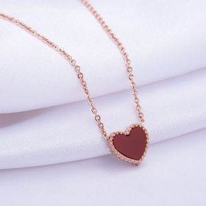 Young Ladies Fancy Luxury Double Side White and Red Heart Pendant Necklaces Rose Gold Stainless Steel Chain