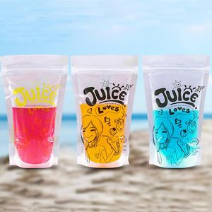 100 Pack, 400 ml Fashion Love Juice Girl Pattern Printed Stand-up Plastic Drink Water Beverage Packaging Bag Pouch