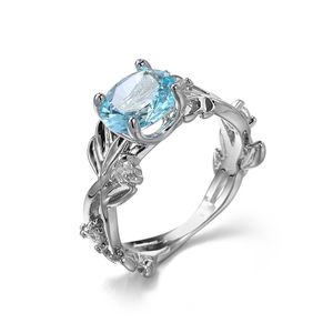 6 pçs / lote luckyshine moda para as mulheres anéis de flor do oceano azul cristal strass anéis de festa de casamento de prata anel de zircão