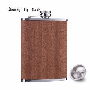 Natural True Wooden Wrapped 8oz 18/8 Stainless Steel Hip Flask with free funnel