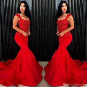 Sexy Mermaid Prom Dresses Scoop Neck Sweep Train Pearls Appliqued Slim Fit Dubai Arabic Evening Dress Party Wear Plus Size Women Gowns