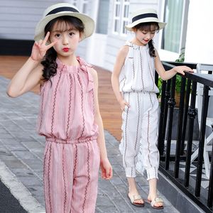 Baby Girls Clothes Sets Outifits 2018 Newest Cute Summer Kids Girls Cotton And Linen Sleeveless T-shirt+Trousers Pants 2Pcs Sets 2Colors