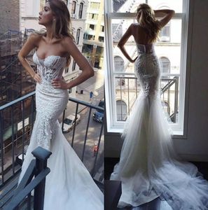 2018 Pallas Couture Sirena Abiti da sposa da spiaggia Sweetheart Backless Applique in pizzo Boho Abiti da sposa Abito lungo da sposa Bohemian