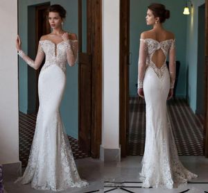 Riki Dalal Syrenki Suknie Ślubne Off Ramię Długie Rękawy Backless Wedding Suknie Custom Made Applique Lace Bridal Sukienka