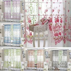 New Fashion Peony Sheer Curtain Tulle Window Treatment Voile Drape Valance 1 Panel Fabric With High Quality Hot Sale#30