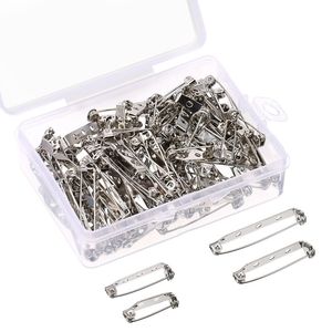 100 sztuk / zestaw pasków PIN Broszka Pin Backs Zapięcie bezpieczeństwa z plastikowym pudełkiem, 4 rozmiary mieszane (srebro)