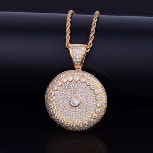 Erkek Hip hop Takı Bling Kübik Zirkon Kolye Kolye Charm Hediye Için Yuvarlak Küme MadalyonÜç Renk Freeshipping