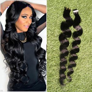 Corpo Wavw fita em extensões de cabelo humano 40 pçs / lote remy cabelo brasileiro solto na fita invisível PU trama de pele 10-24 polegadas