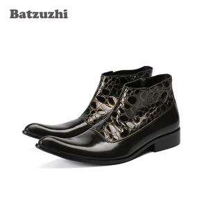 Luxury Chaussures Hommes Stivali da uomo fatti a mano Stivaletti in pelle color bronzo con punta a punta Stivali da lavoro con zip Stivali corti da moto Botas, US12