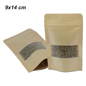 50pcs 9x14cm Matte Kraft Paper Zipper Lock Doypack Packaging Pack Bag with Clear Window Reclosable Packing Pouches Stand Up Zipper Bags