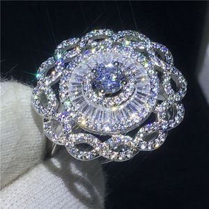 Anello Majestic Sensation Big Flower in argento sterling 925 Diamonique Cz Anello di fidanzamento con fedi nuziali per le donne Gioielli da sposa