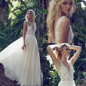 Wholesale floral summer wedding dresses for sale - Group buy 2019 Beach Boho Wedding Dresses Sexy Deep V Neck D Floral Appliques Illusion Bodice Chiffon Bridal Gowns