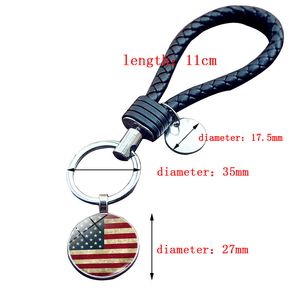 National flag key ring USA UK CA etc national flag woven leather rope key chain Creative small gifts