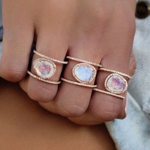 Gem Natural Stone Moonstone Rings finger band Joint Ring for Women Fashion Jewelry Gift Will and Sandy