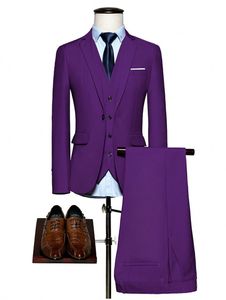 Brand New Purple Tre Piece Groom Tuxedos Notch Lapel One Button Men Blazer Män Business Formell Prom Suit (Jacka + Byxor + Tie + Vest) 1171