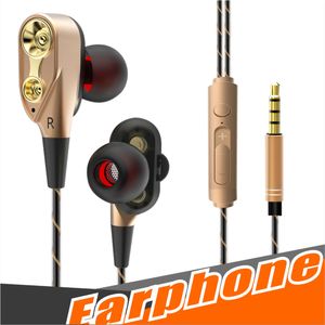 Double Unit Drivers headphones In Ear earphone Bass Subwoofer Stereo With Mic Sport HIFI earbud gaming headset For iphone Samsung Cell Phone