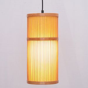 South Asian Bamboo Cylinder Dining Room Ceiling Pendant Lamp Japanese Restaurant Pendant Lights Country Rustic Hanging Lamps