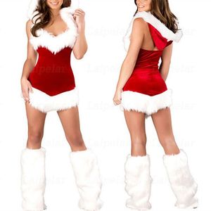 Laipelar 2018 Sexy Womens Mrs Babbo Natale Costume di Natale Mini abito Pelliccia bianca Abito rosso Donna Sexy discoteca Vestiti Cosplay C18111601