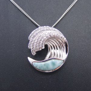 100% 925 Sterling Silber Anhänger mit natürlichen Larimar Anhänger echte Stein Wellen Charme Anhänger für Frauen Geschenk ohne Kette S18101307