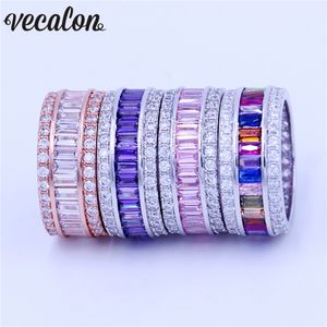 Vecalon 4 colors Women Birthstone Jewelry ring 15ct 5A Zircon Cz 925 Sterling silver Engagement wedding Band ring for women men