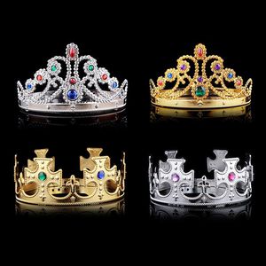 2018 Nova Moda Rainha e King Crown Hairband com pedra acrílica de ouro e prata cor plástico tamanho adustable para adultos e crianças