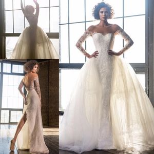 Dresses Berta Mermaid With Detachable Off Shoulder Lace Long Sleeves Illusion Back Sweep Train Wedding Dress Bridal Gowns