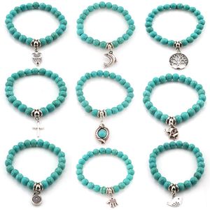Bracelet De Perles De Hibou achat en gros de Perles de turquoise pierres brassées bracelets hibé éléphant arbre de vie croix charme bracelet bracelet bracelet poignets pour femmes bijoux de mode