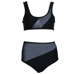 Mulheres Verão Sexy Malha Emendado Two-Piece Fino Cintura Alta Fio Livre No Pad Swimwear Feminino Maiô Maiô Bikini Set