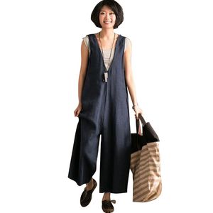 2018 Linen Jumpsuits Women Harem Rompers Casual Pockets Sleeveless Backless Long Pants Loose Playsuit Plus Size Oversize Romper