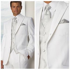 2019 vintage två knappar vit brudgum tuxedos topp lapel bästa man passar brudgummen män bröllop kostymer (jacka + byxor + väst)