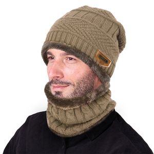 男性の冬の暖かいニット帽子屋外スポーツビーニーセット厚く太いスカーフ屋外の帽子の帽子の帽子2個の帽子がたくさんJN