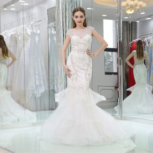 Top Quality Mermaid Wedding Dresses Soft tulle with Sparkling Beads Crystal Bridal Gowns Side Zipper Sweep Train