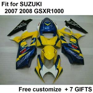 Free shipping fairing kit for 07 08 GSXR 1000 SUZUKI GSXR1000 2007 GSX-R1000 2008 biue yellow Corona bodywork fairings K7 BG12 +Seat cowl