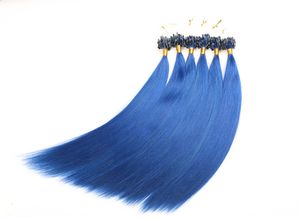 Micro Loop Hair Extensions Human 14-24 cali 1 g / Strand 100g / paczka jedwabistych włosów Wstępnie klejenie Mikro pierścień Niebieski Kolor Ludzkie Przedłużanie Włosów
