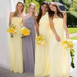 Primavera 2019 vestidos de dama de honra amarelo misturar e fósforo estilos um comprimento de linha de chão chiffon empregada de honra vestidos para casamentos